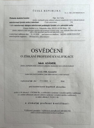 Vyzivový poradce - osvědčení